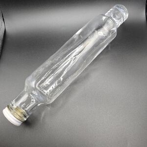Vintage Clear Glass Rolling Pin With Metal Cap Hollow Baking Tool 14 Inch